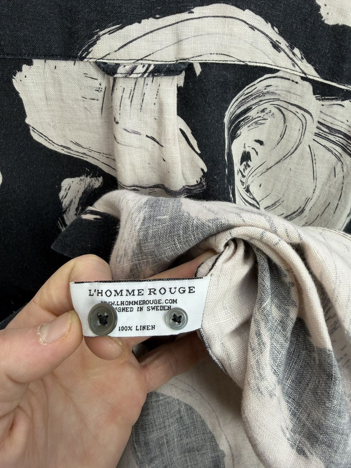 L'Homme Rouge L’Homme Rouge Linen Shirt Abstract Print Black Beige Size L Size US L / EU 52-54 / 3 - 11 Thumbnail