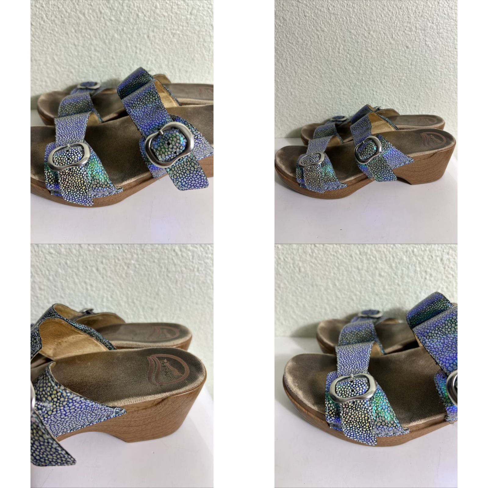 Dansko VINTAGE Dansko Sandal Sophie Blue Iridescent Double Strap Clog Sandals 41 US 11 Women Straps Leather Slip-On Size US 11 / IT 41 - 8 Thumbnail
