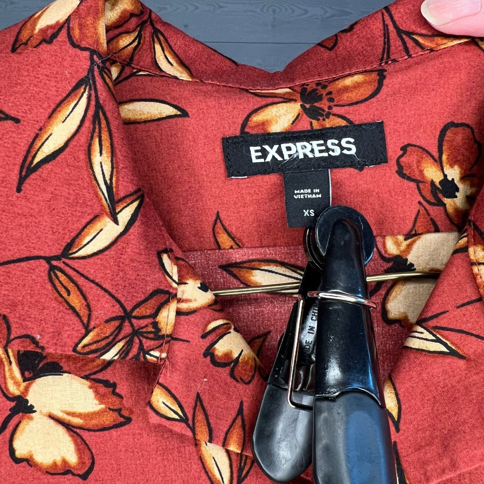 Express Express Men's Floral Button Down Shirt XS Rust Short Sleeve Size US XS / EU 42 / 0 - 4 Thumbnail