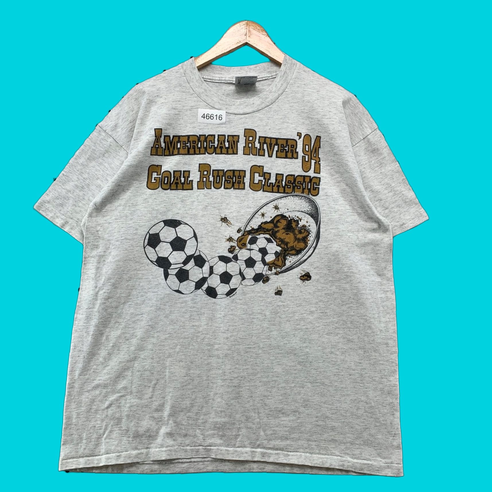 Vintage VINTAGE Oneita Gray T-Shirt Mens XL Soccer Goal Shirt 90s USA 90s Single Stitch Cotton Size US XL / EU 56 / 4 - 1 Thumbnail
