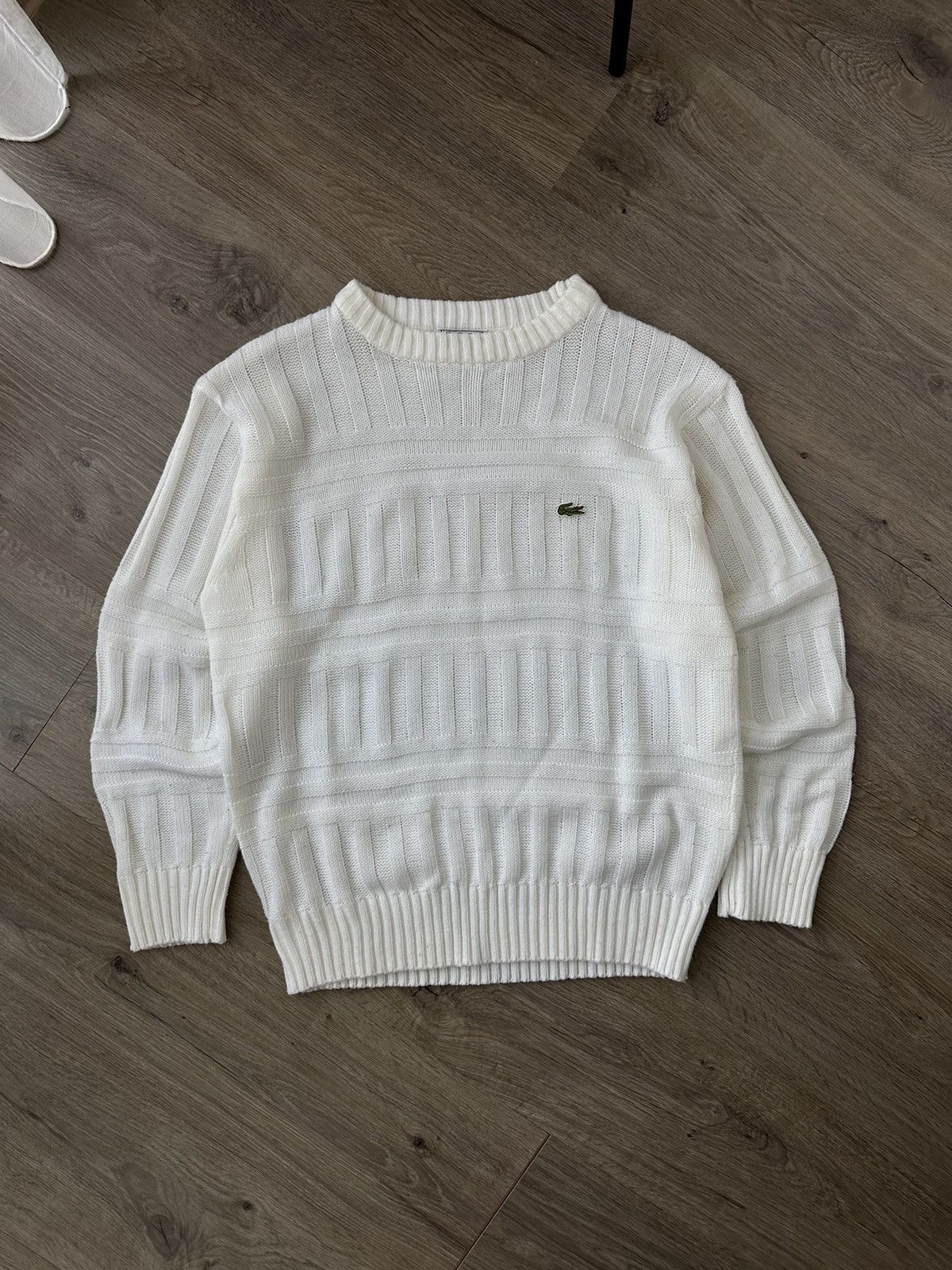 Lacoste Vintage Lacoste White Ribbed Knit Sweater Size US M / EU 48-50 / 2 - 3 Thumbnail