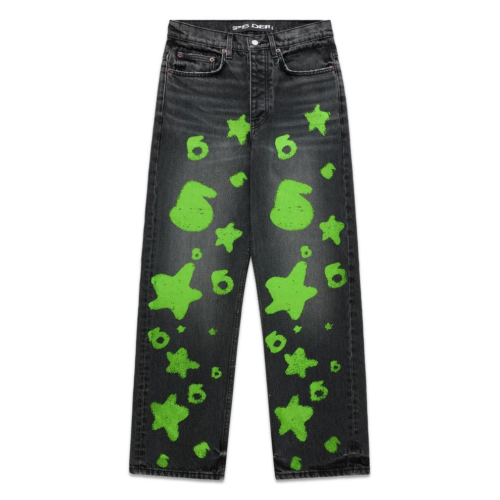 Sp5der SP5DER 'Beluga Stamp' Black & Green Jeans Size US 34 / EU 50 - 1 Preview