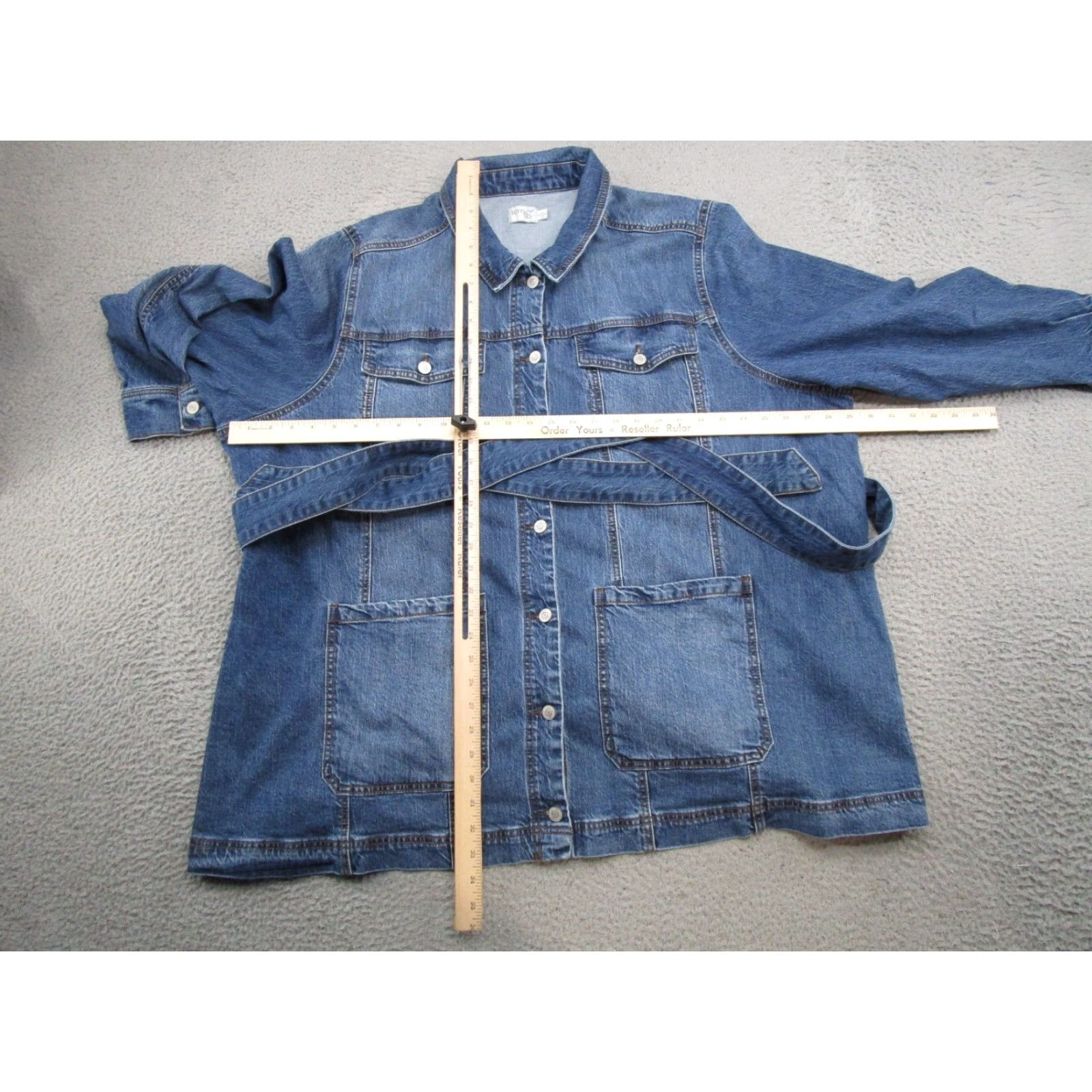 Vintage Terra & Sky Women's Plus Size 3X Belted Denim Jacket Medium Blue Button Down Jacket Long Sleeve Regular Fit Casual Womens 3X City Size XXL / US 16-18 / IT 52-54 - 4 Thumbnail