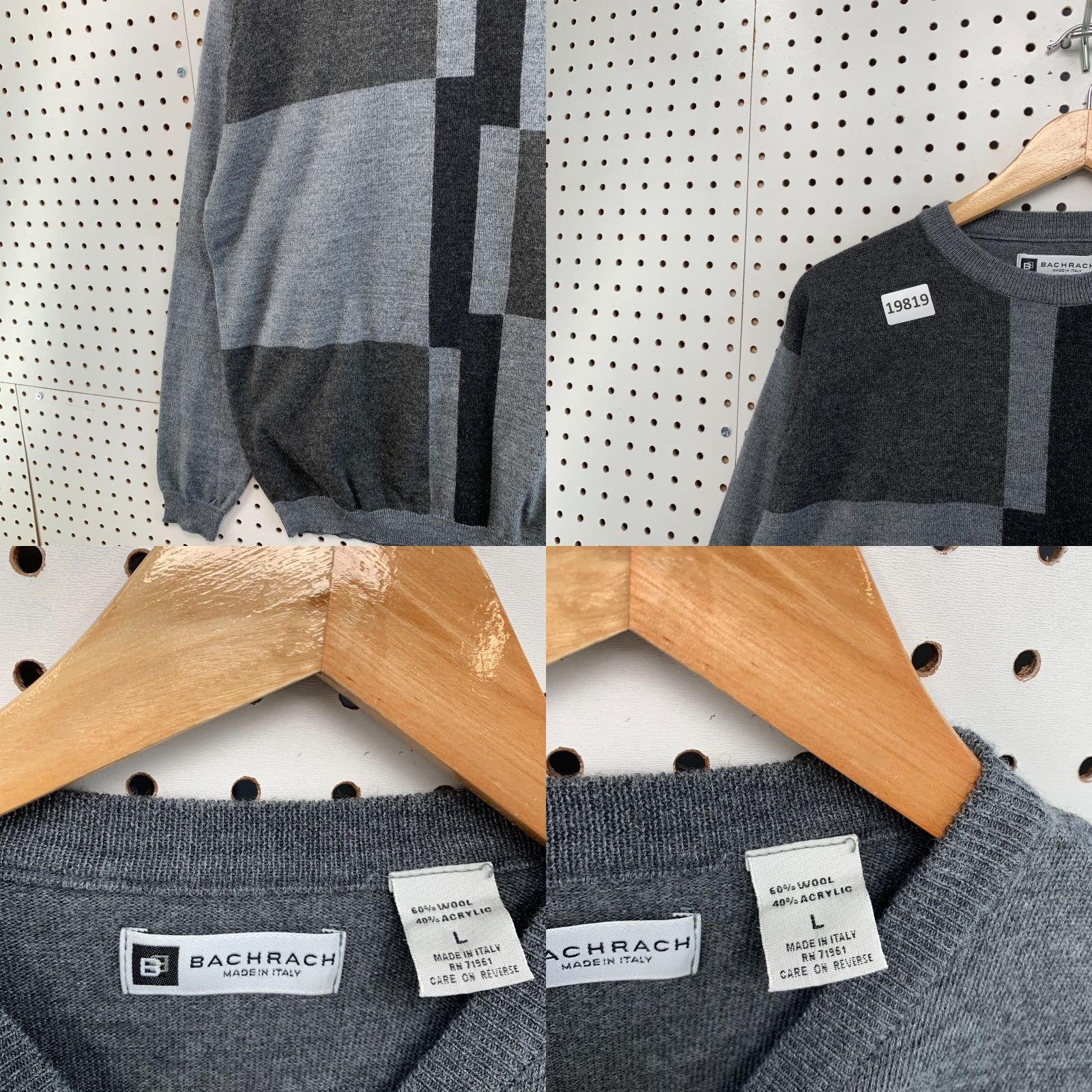Vintage Bachrach Wool Blend Sweater Gray Made In Italy Long Sleeve Mens Large 22x28 Size US L / EU 52-54 / 3 - 8 Thumbnail