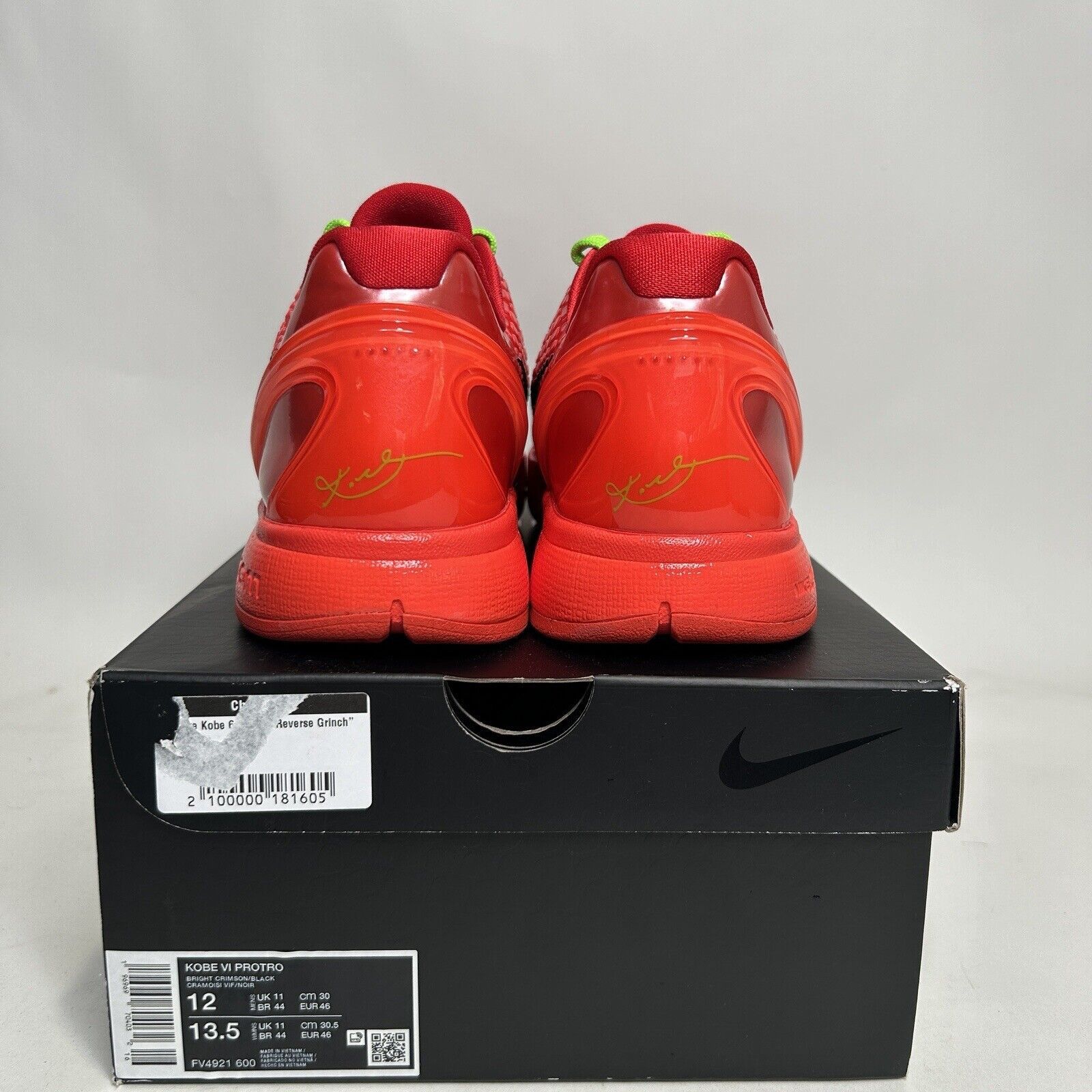 Nike Nike Kobe VI Protro Low “Reverse Grinch/Bright Crimson” 2024 Size US 12 / EU 45 - 4 Thumbnail