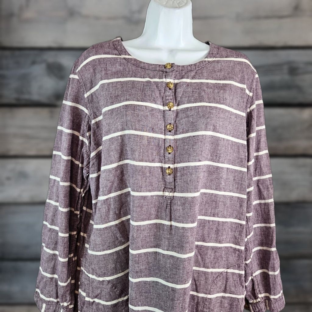 Vintage Duluth Tunic Shirt Womens 2XL Purple White Stripe Long Sleeve Hemp Cotton Size XXL / US 16-18 / IT 52-54 - 1 Thumbnail
