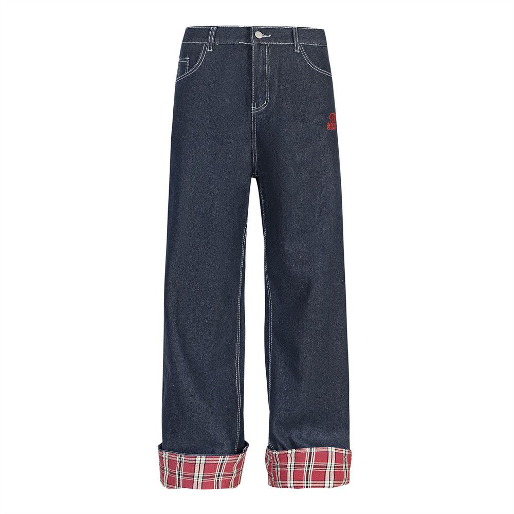 Japanese Brand × Jean Men's trendy loose contrast plaid straight jeans Size US 32 / EU 48 - 2 Thumbnail