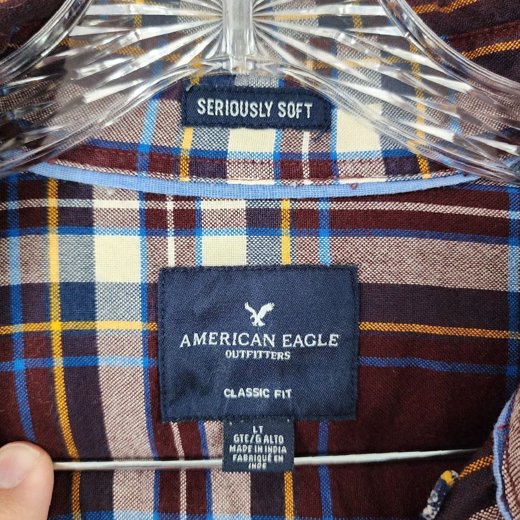 American Eagle Outfitters American Eagle Mens Purple Plaid Long Sleeve Soft Button Up Flannel Size LT Size US L / EU 52-54 / 3 - 4 Thumbnail