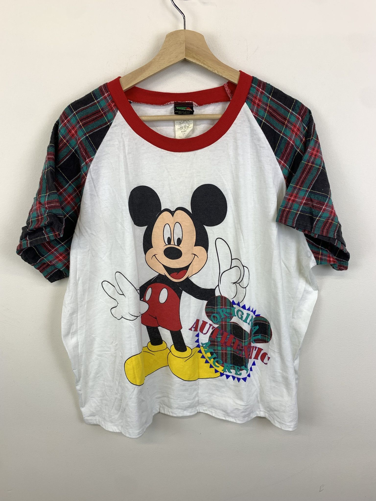 Disney × Vintage Vintage Flannel Mickey Mouse Tee Shirt 1990s Disney Mickey Flannel Sheeve Tee Size XL Size US XL / EU 56 / 4 - 1 Thumbnail