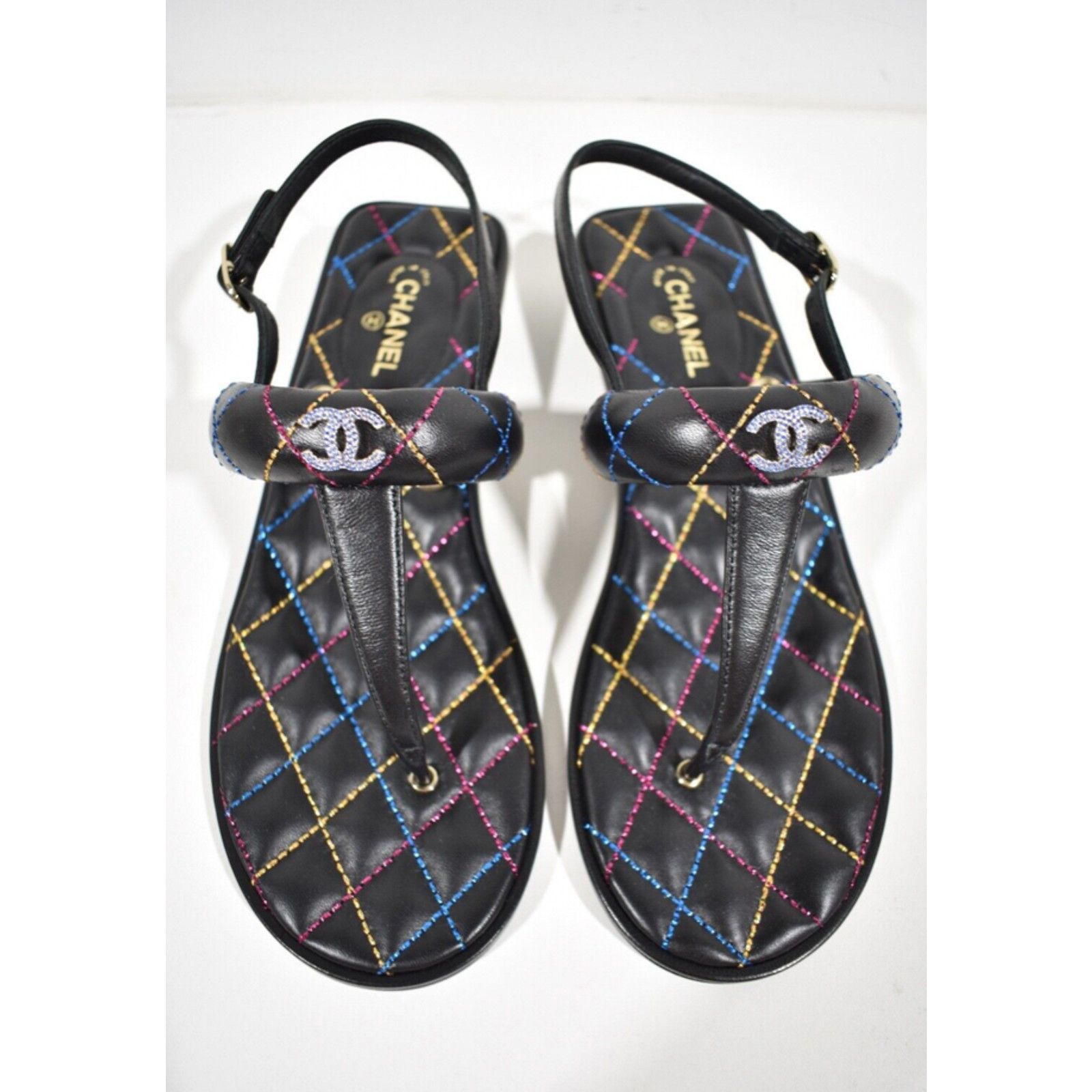 Chanel Chanel 21K Black Multicolor Leather CC Logo Mule Slide Flat Size US 7.5 / IT 37.5 - 5 Thumbnail