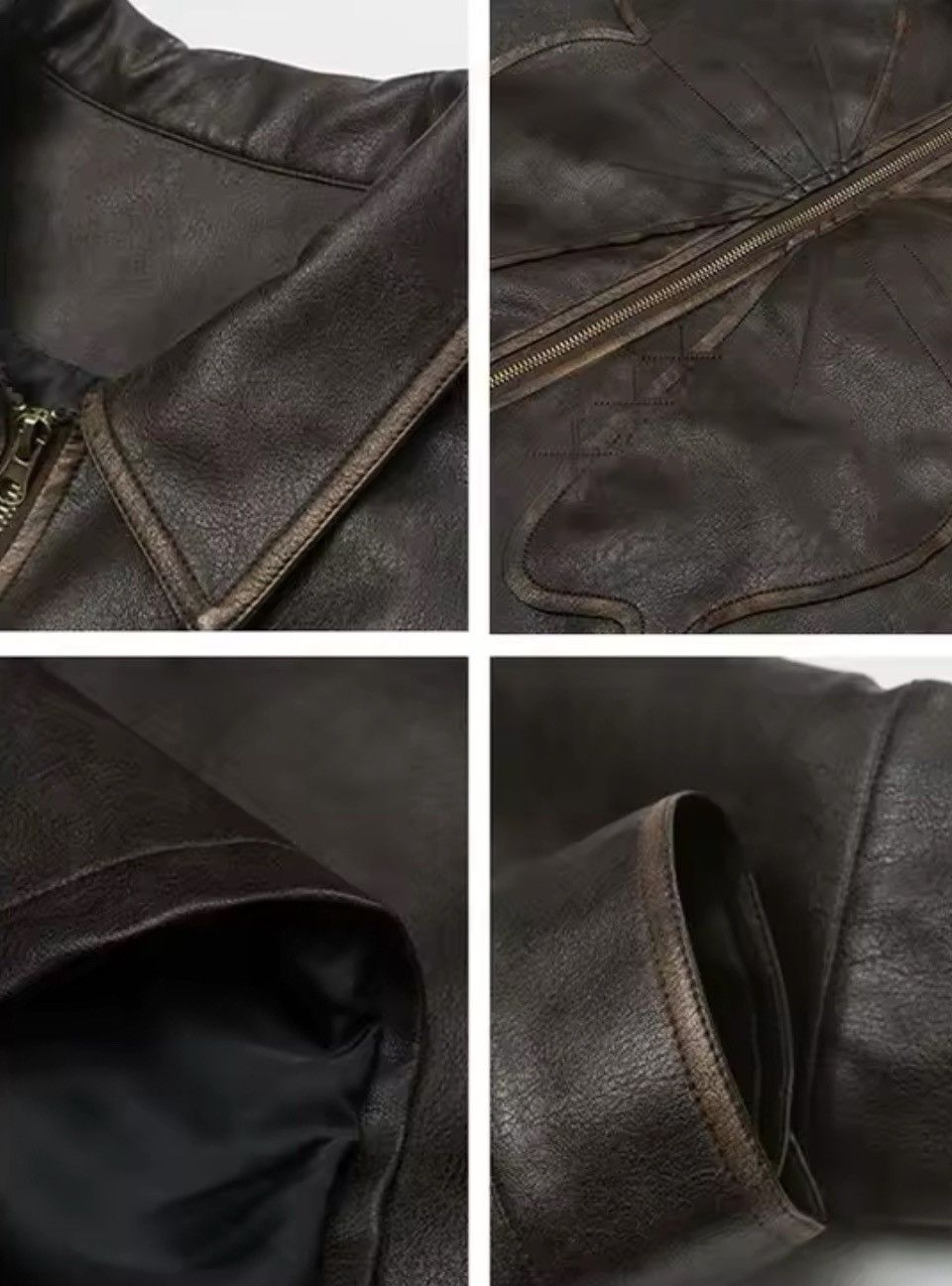 Streetwear Retro Patchwork Distressed PU Leather Jacket