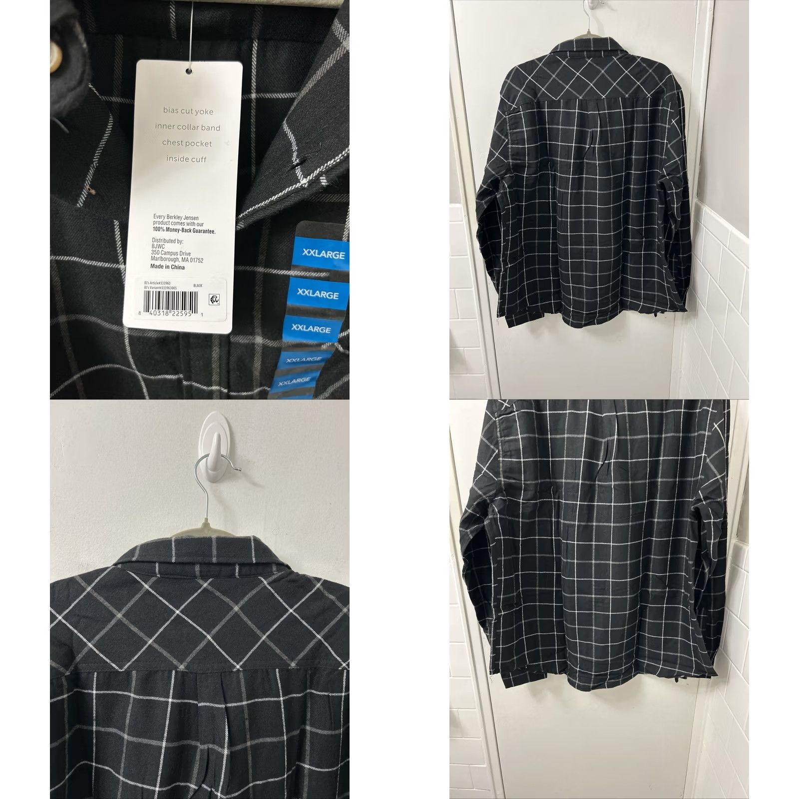 Vintage Berkley Jensen Flannel Shirt Mens 2XL Black Windowpane Plaid Button Down L/S NWT Size US XXL / EU 58 / 5 - 8 Thumbnail
