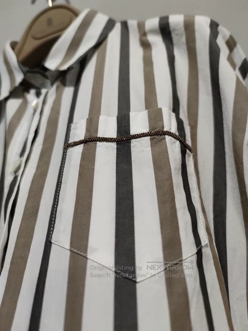 Brunello Cucinelli Brunello Cucinelli Striped Beaded Shirt Long Sleeve Raglan Size L / US 10 / IT 46 - 3 Thumbnail