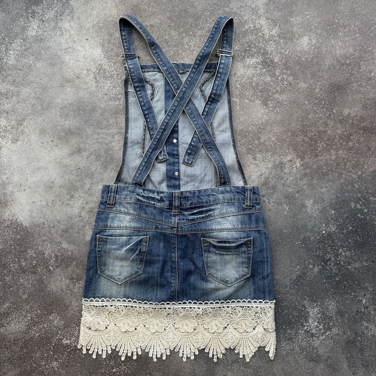 Roberto Cavalli Just Cavalli Vintage Y2K Lace Denim Overall Mini Dress Size M / US 6-8 / IT 42-44 - 2 Thumbnail