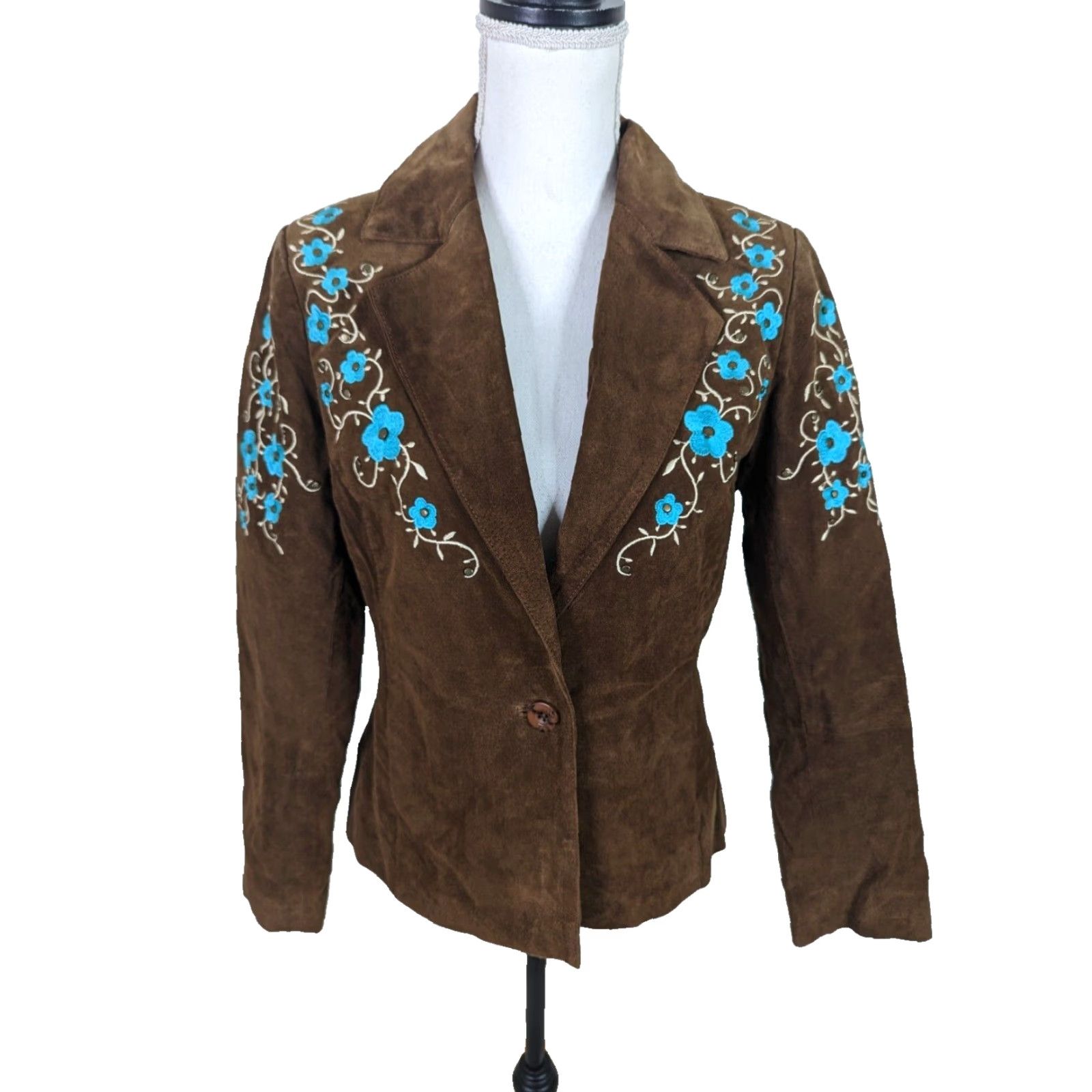 Vintage VINTAGE Ruidoso Suede Leather Western Floral Embroidered Jacket Womens Large Leather Jacket Size L / US 10 / IT 46 - 3 Thumbnail