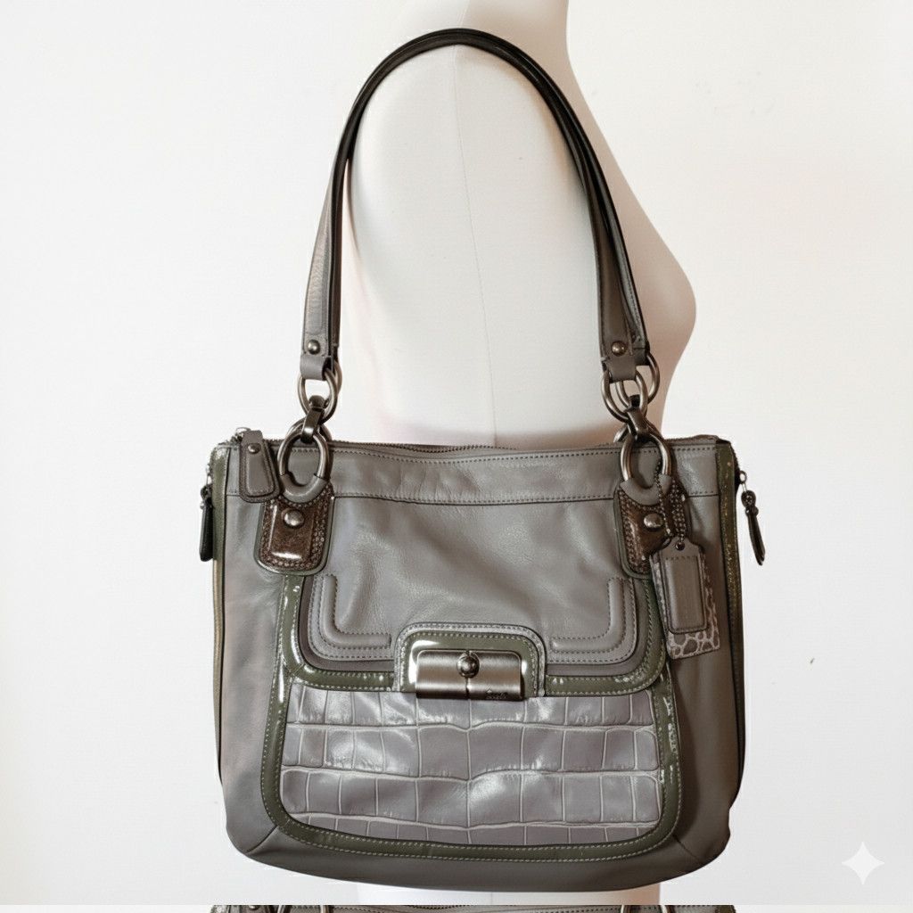 Coach Coach Kristen Spectator Bag Expandable Grey Green Leather Size ONE SIZE - 1 Thumbnail