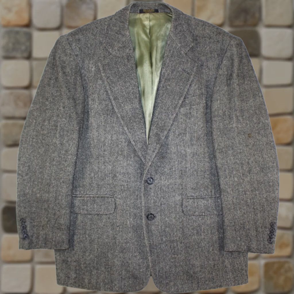 Camel Vintage Christian Aujard Blazer Men's 40 Wool Camel Hair Tweed Herringbone Gray Size 40R - 1 Thumbnail