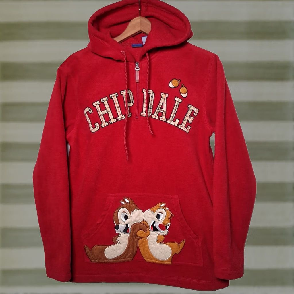 Vintage VINTAGE Disney Chip N Dale Fleece Hooded Sweatshirt Small Red Character Hoodie Women S Hoodie Size S / US 4 / IT 40 - 1 Thumbnail