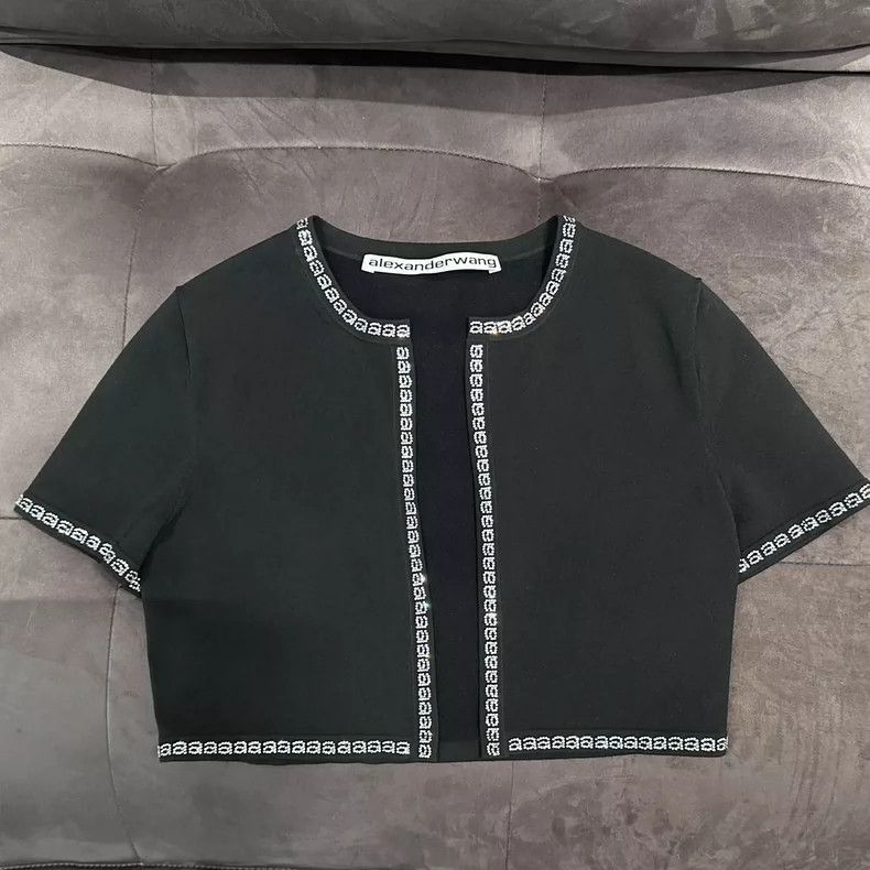 Alexander Wang Alexander Wang Crystal Embellished Short Sleeve Cardigan- Size S / US 4 / IT 40 - 1 Thumbnail