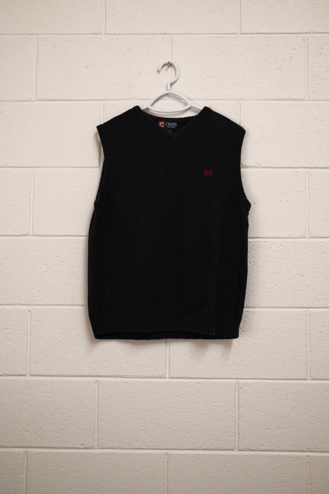 Chaps Chaps Men's Black Cotton V-Neck Sweater Vest Medium Size US M / EU 48-50 / 2 - 1 Thumbnail