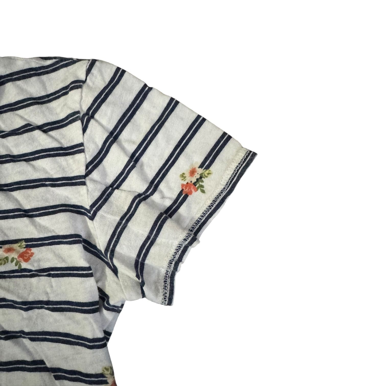 Forever 21 Forever 21 Junior Cropped T Shirt White Stripes Flowers SM Size S / US 4 / IT 40 - 4 Thumbnail