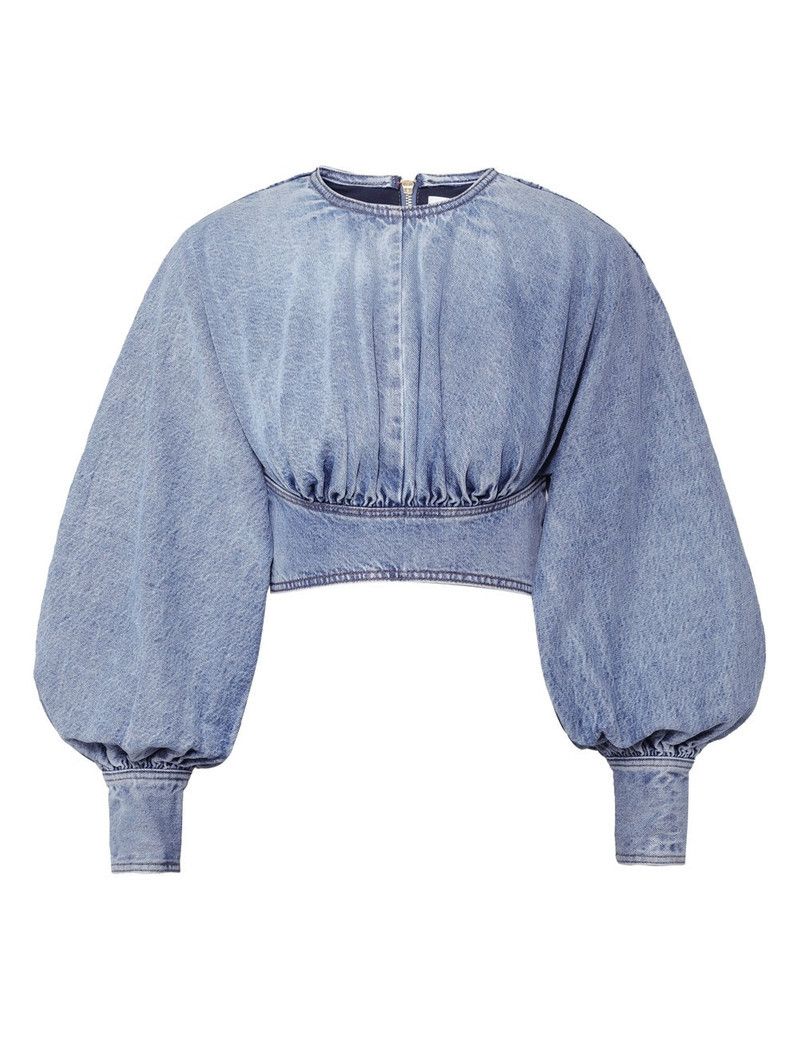 Zimmermann oc11z0226 Batwing Denim Crop Top In Blue Size L / US 10 / IT 46 - 1 Thumbnail