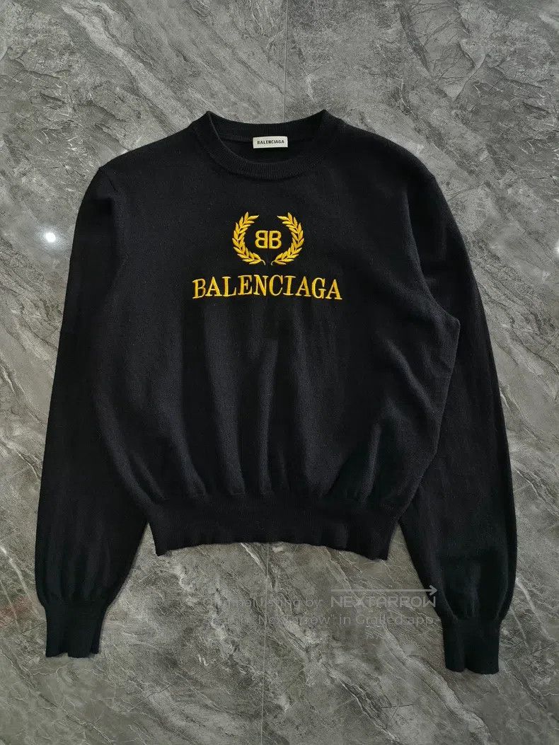 Balenciaga Balenciaga Wool Knit Logo Round Neck Sweatshirt Size US S / EU 44-46 / 1 - 1 Thumbnail