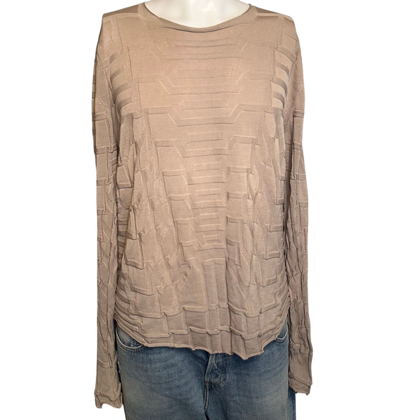 Gianfranco Ferre Archival Geometric Texture Knit Pullover IT 56 Beige Italian Size US XL / EU 56 / 4 - 1 Thumbnail