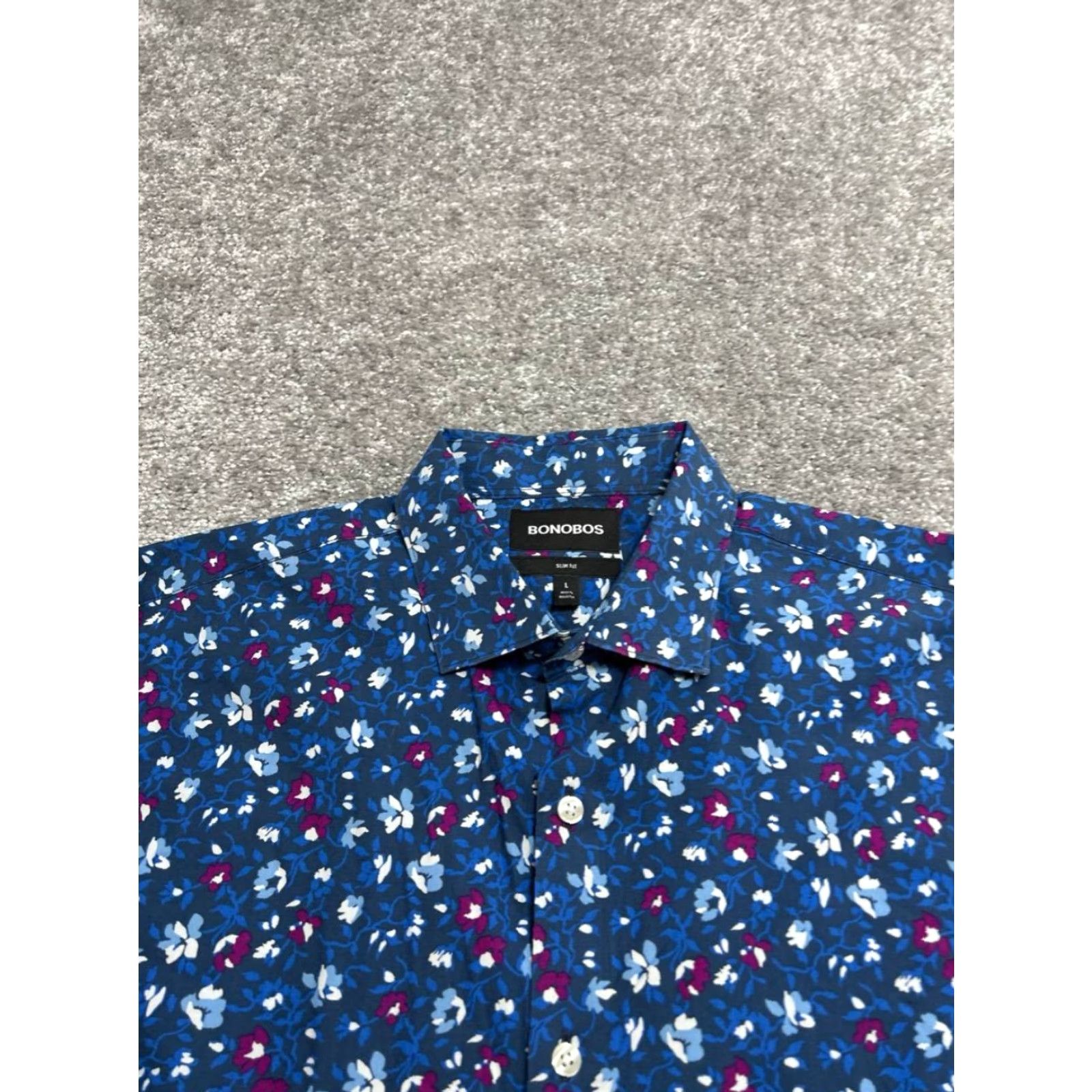 Bonobos Bonobos Shirt Mens Large Blue Cotton Floral Allover Print Slim Fit Button Up Size US L / EU 52-54 / 3 - 3 Thumbnail