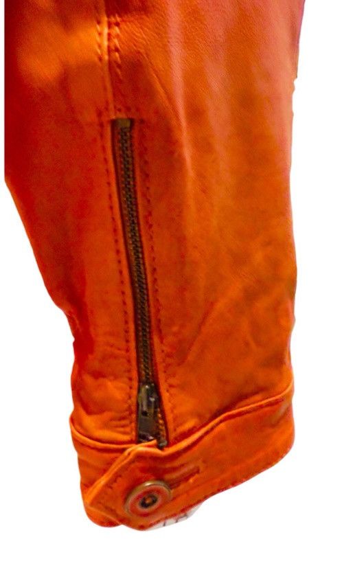 Other VTG Peruvian Connection Leather Moto Jacket Orange Size 2 m Size XS / US 0-2 / IT 36-38 - 6 Thumbnail