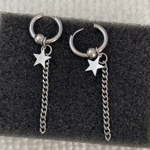 Designer × Jewelry Stainless Steel Star Dangle Drop Earrings for Men Women Size ONE SIZE - 3 Thumbnail