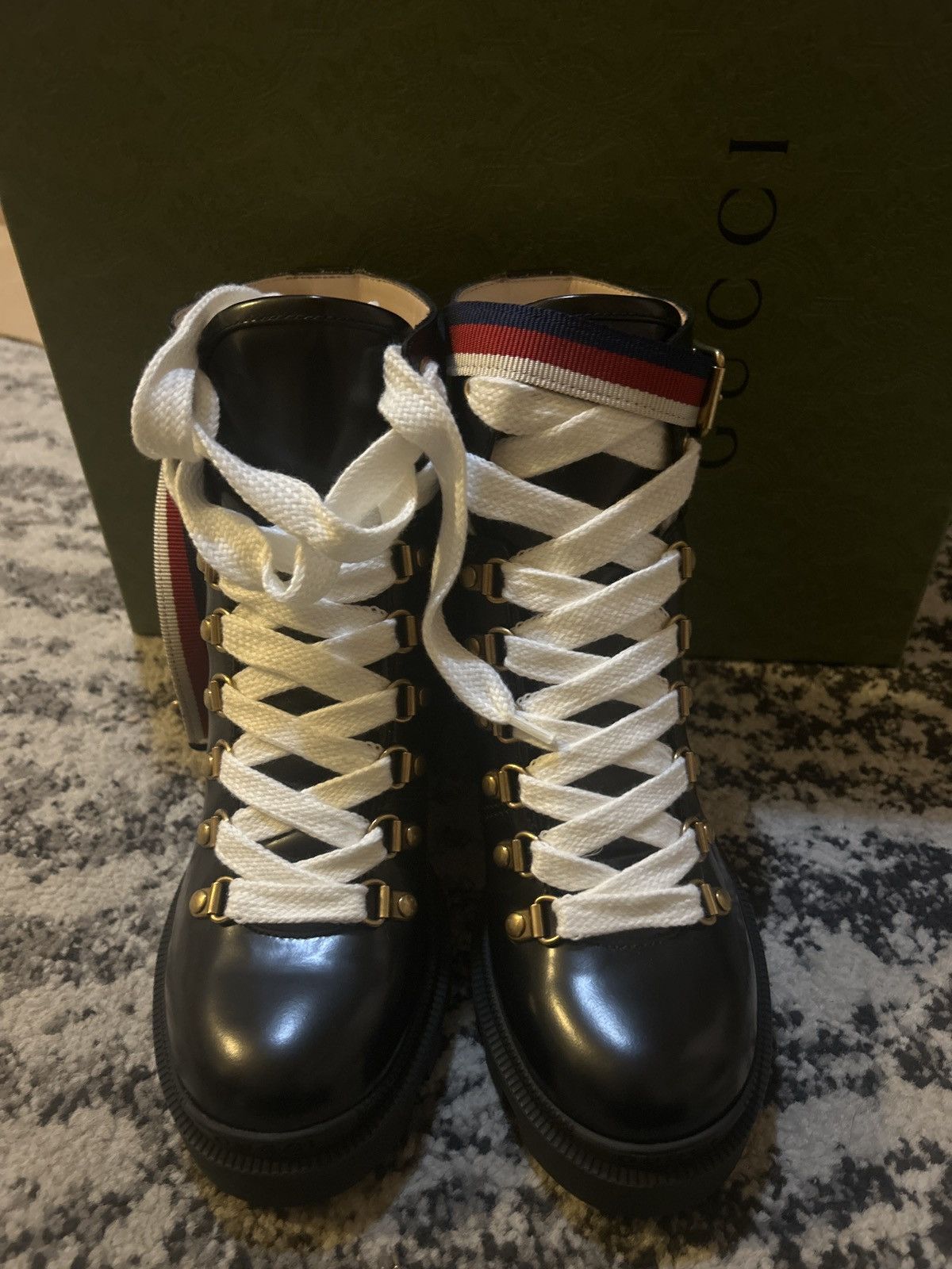 Gucci Gucci Leather Ankle Boots with Sylvie Web Size US 5.5 / IT 35.5 - 8 Thumbnail