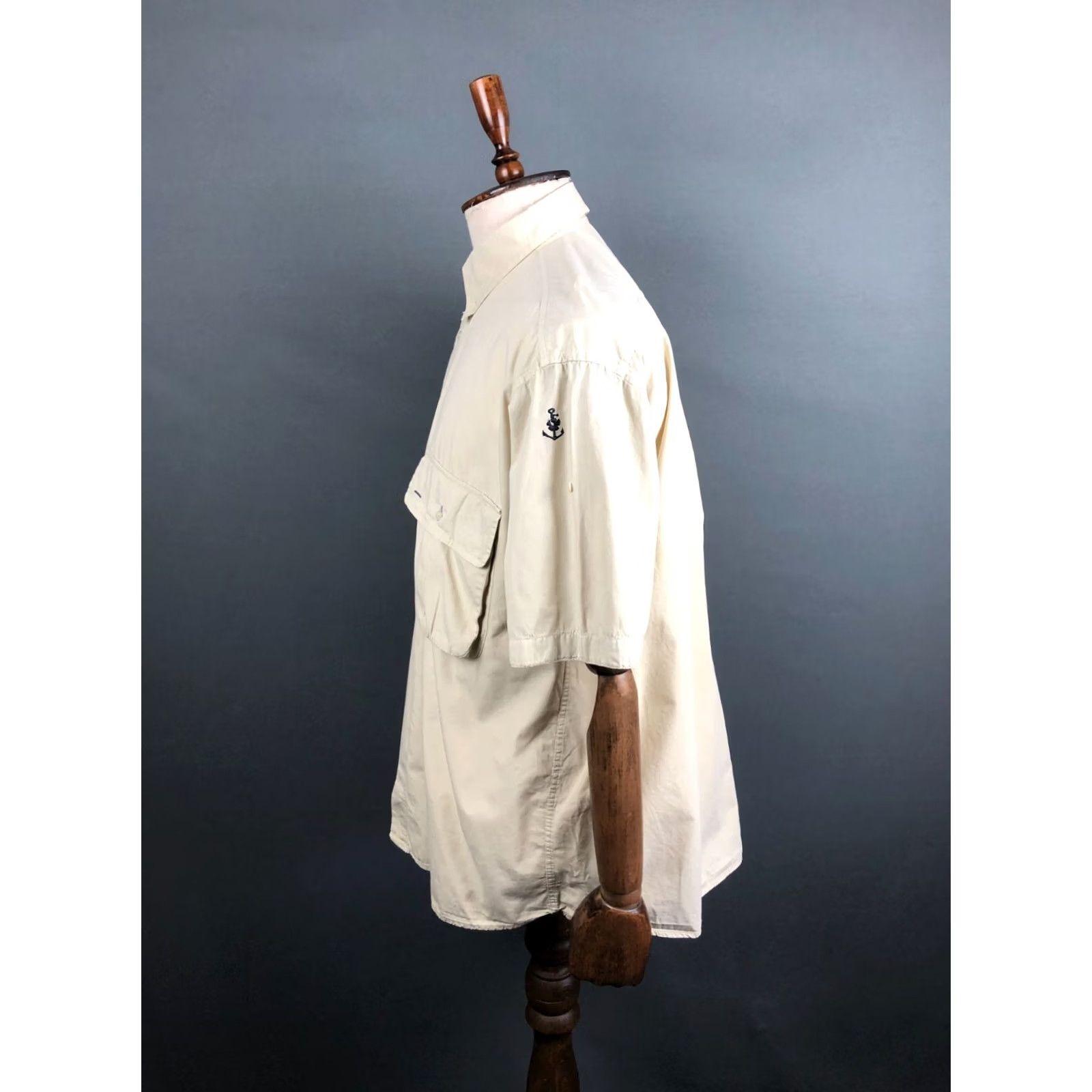 Vintage Iceberg Button-Down Shirt Men L Beige Cotton Short Sleeve Casual Classic Embroidered Left Chest Pocket Shirt (US Buyer Note) Size US L / EU 52-54 / 3 - 2 Thumbnail