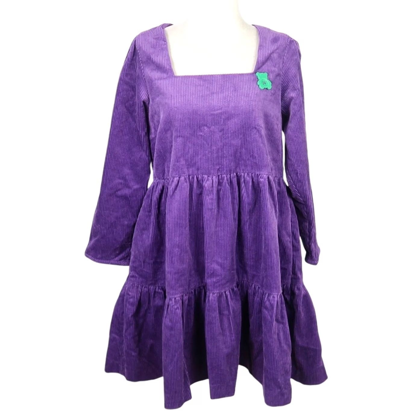 Teddy Fresh VINTAGE Teddy Fresh Purple Corduroy Tiered Long Sleeve Mini Dress Small Size S / US 4 / IT 40 - 2 Thumbnail