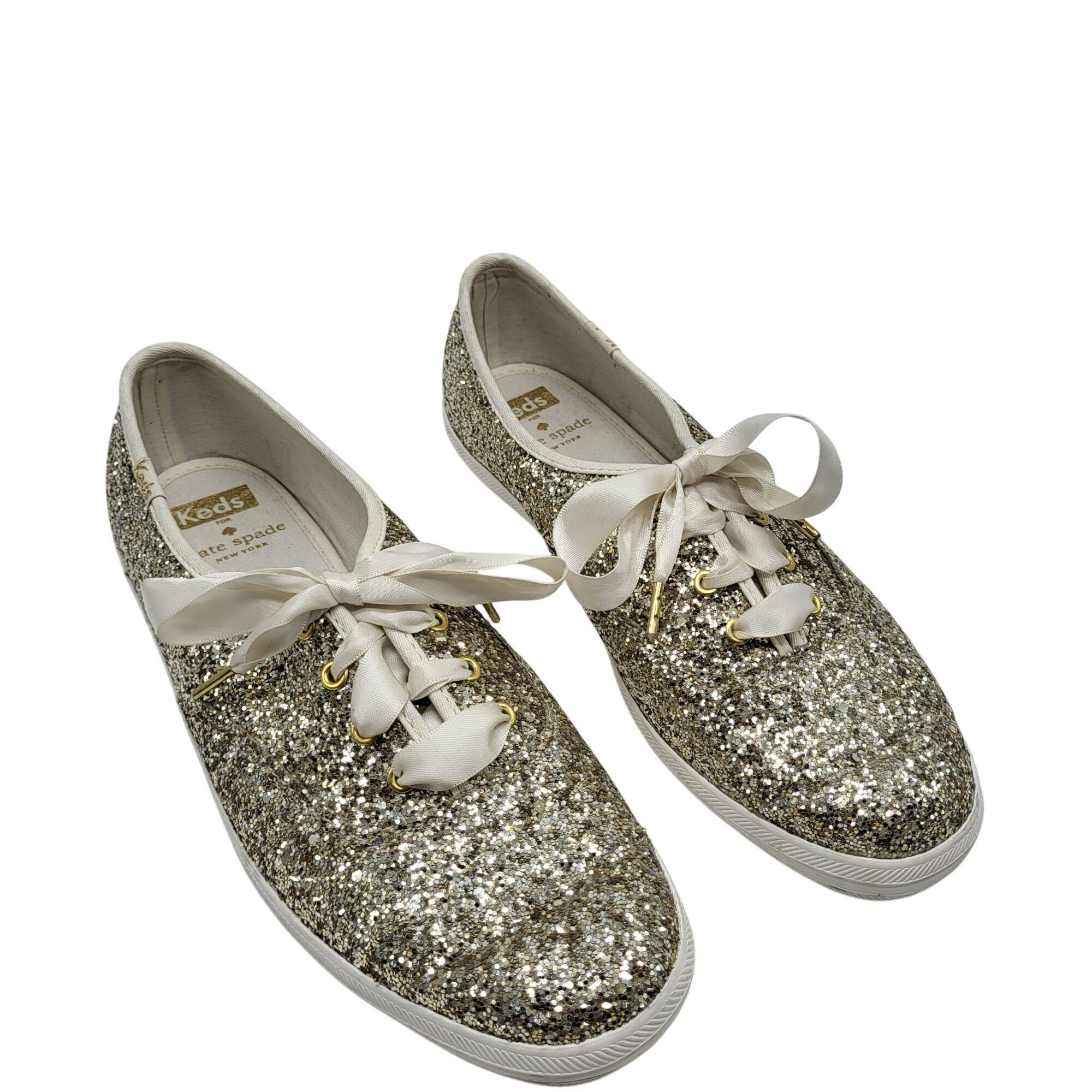 Keds Keds X Kate Spade Gold Glitter Sparkle White Sneakers Satin Size US 8 / IT 38 - 1 Thumbnail