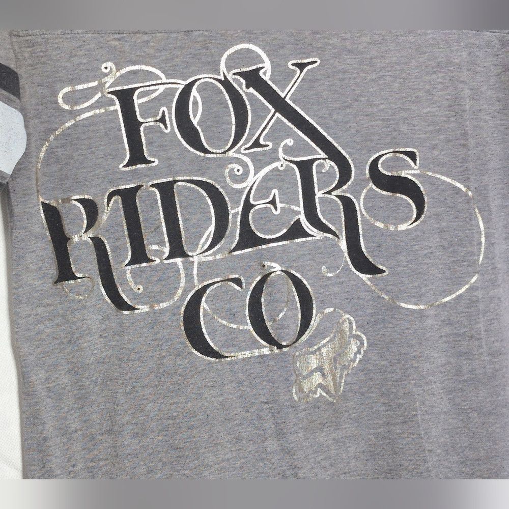 Fox Racing Fox Riders Motocross Sz XL Gray V-Neck Tee with Striped Sle Size XL / US 12-14 / IT 48-50 - 2 Thumbnail