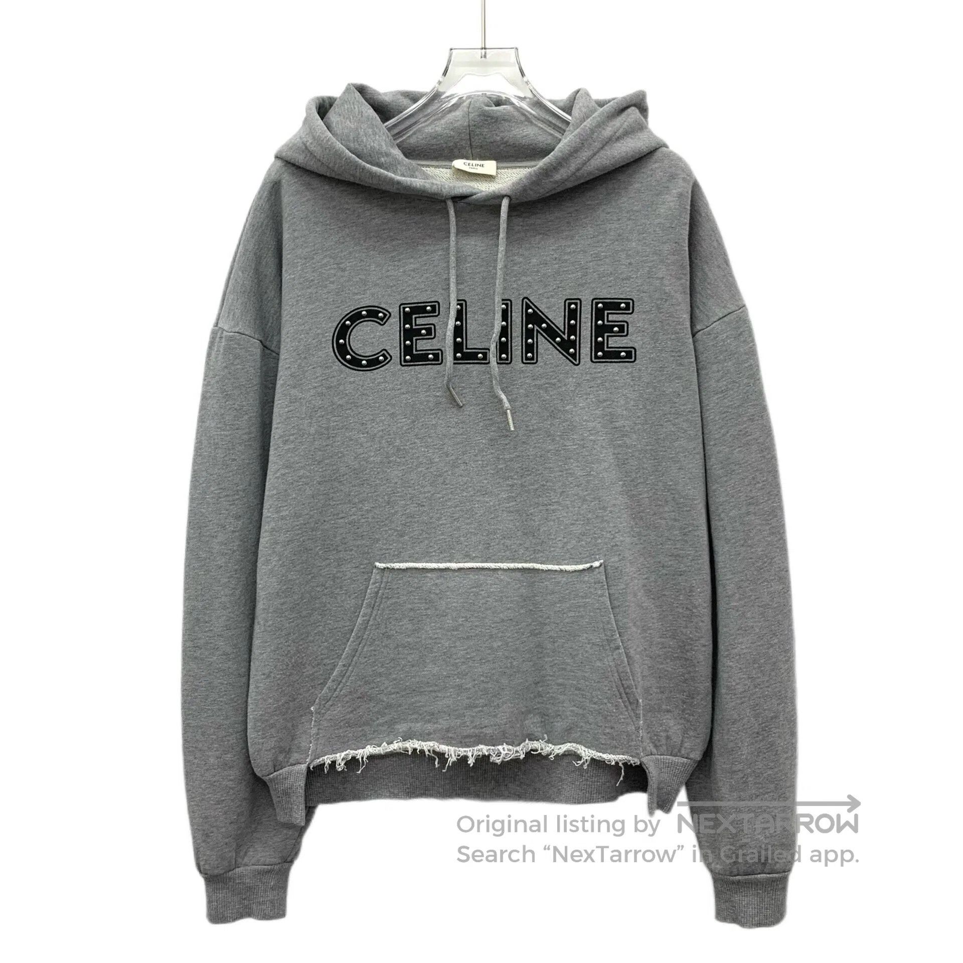 Celine Celine Gray Logo Hoodie with Drawstring | Grailed