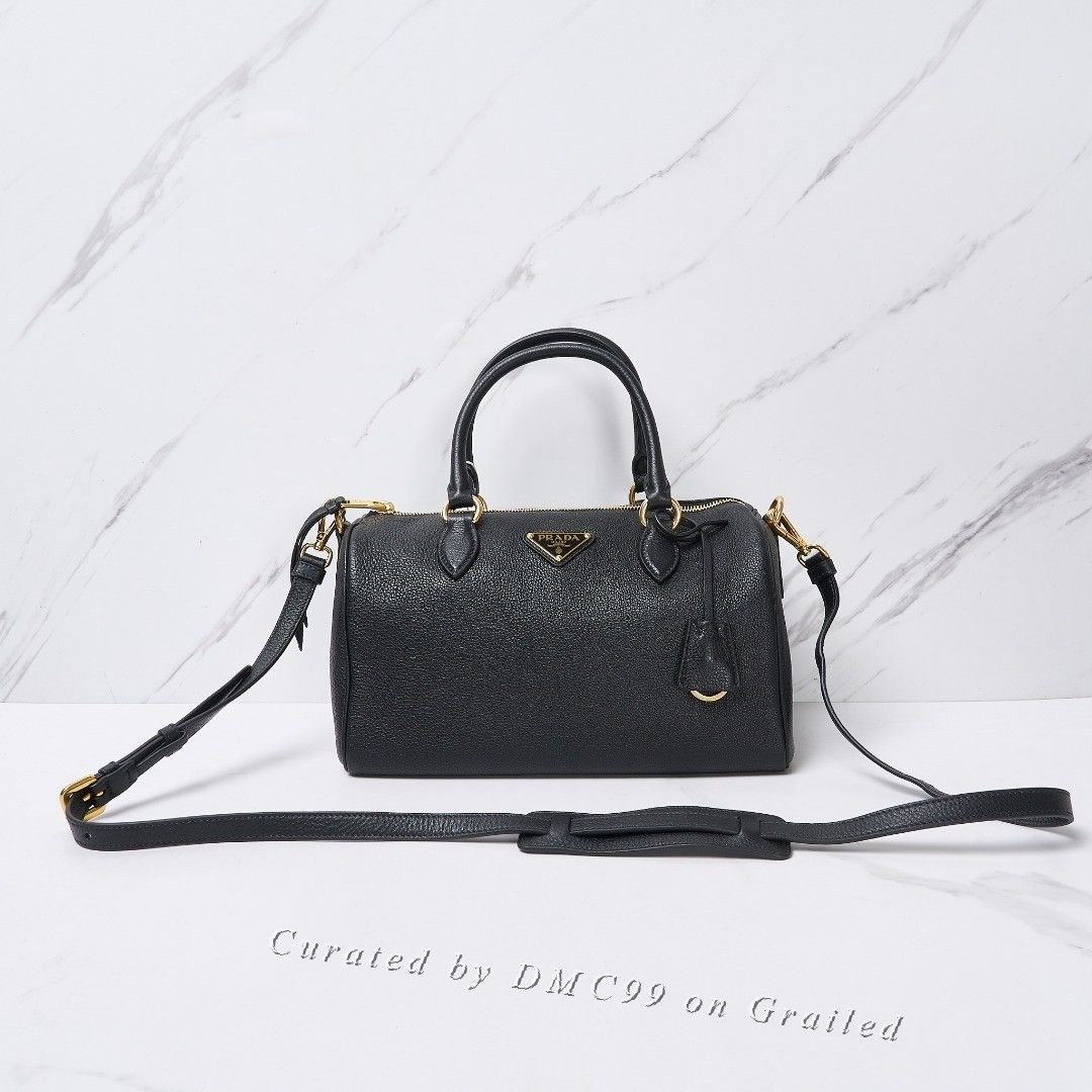 Prada Prada Black Leather Boston Handbag Size ONE SIZE - 1 Thumbnail