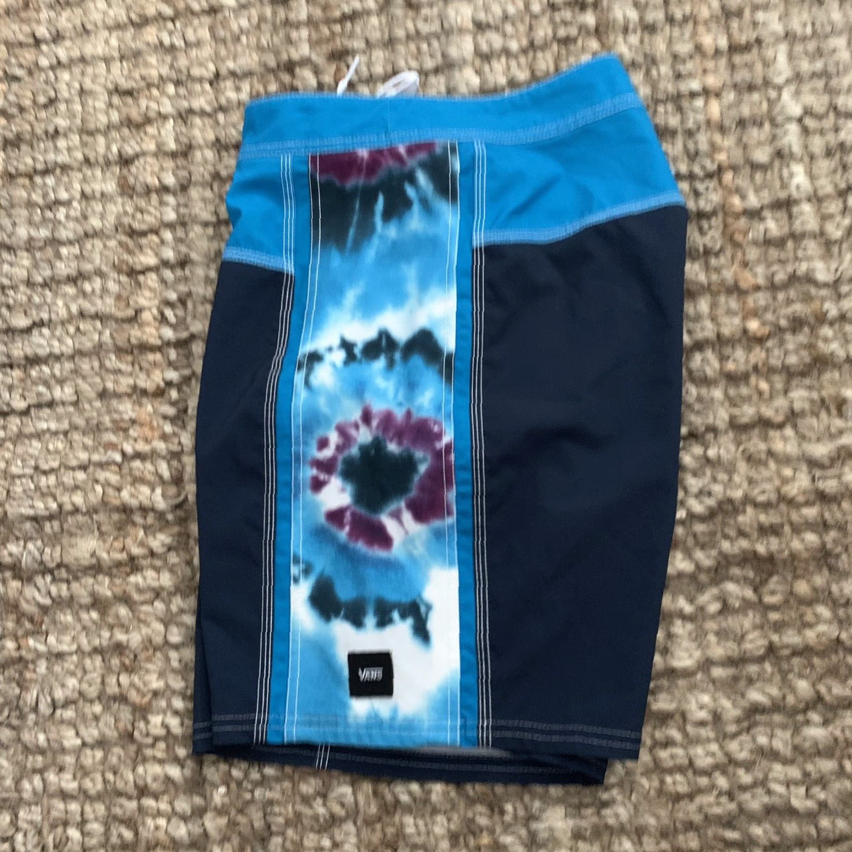 Vans VANS Board Shorts Mens 29 Teal Tie Dye Swim Trunks Drawstring Cargo Blue Size US 29 - 2 Thumbnail