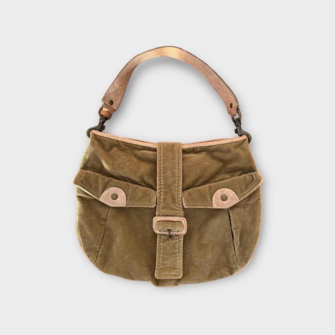 image of Miu Miu Early 2000S Green Corduroy Shoulder Bag in Brown, Women's