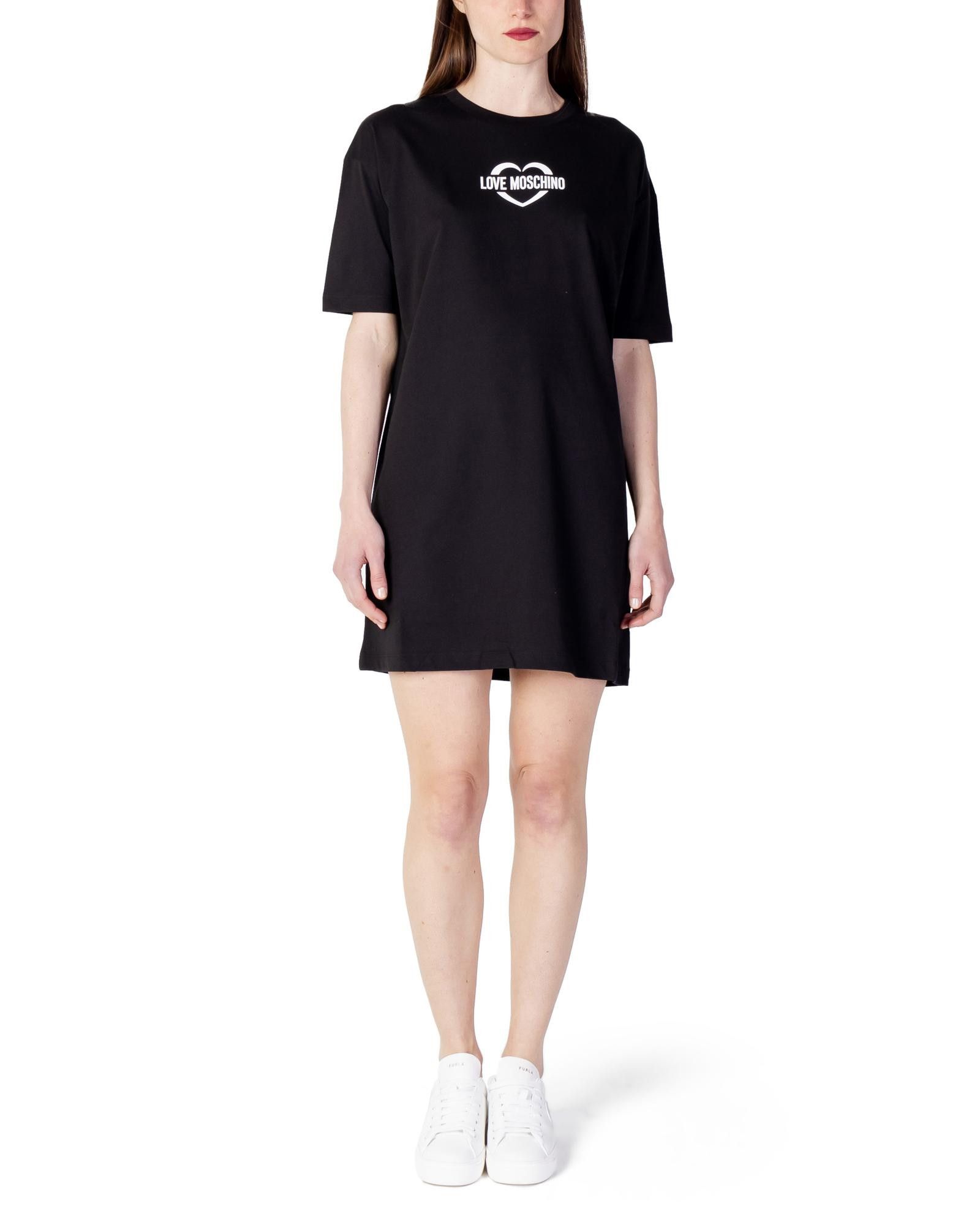 image of Moschino Short Sleeve Cotton Dress in Black, Women's (Size XS)