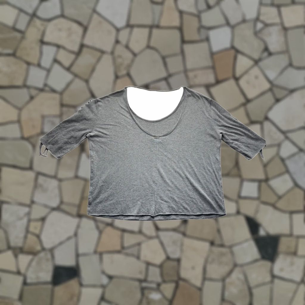 Billabong Billabong Scoop Neck Cotton Blend Fringe-Sleeve Gray Top Size L Size L / US 10 / IT 46 - 1 Thumbnail