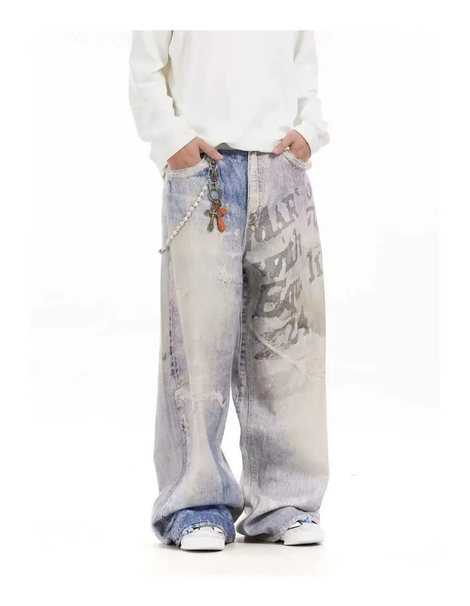 Japanese Brand Design Washed Blue Baggy Jeans Vintage Retro Size US 34 / EU 50 - 2 Thumbnail