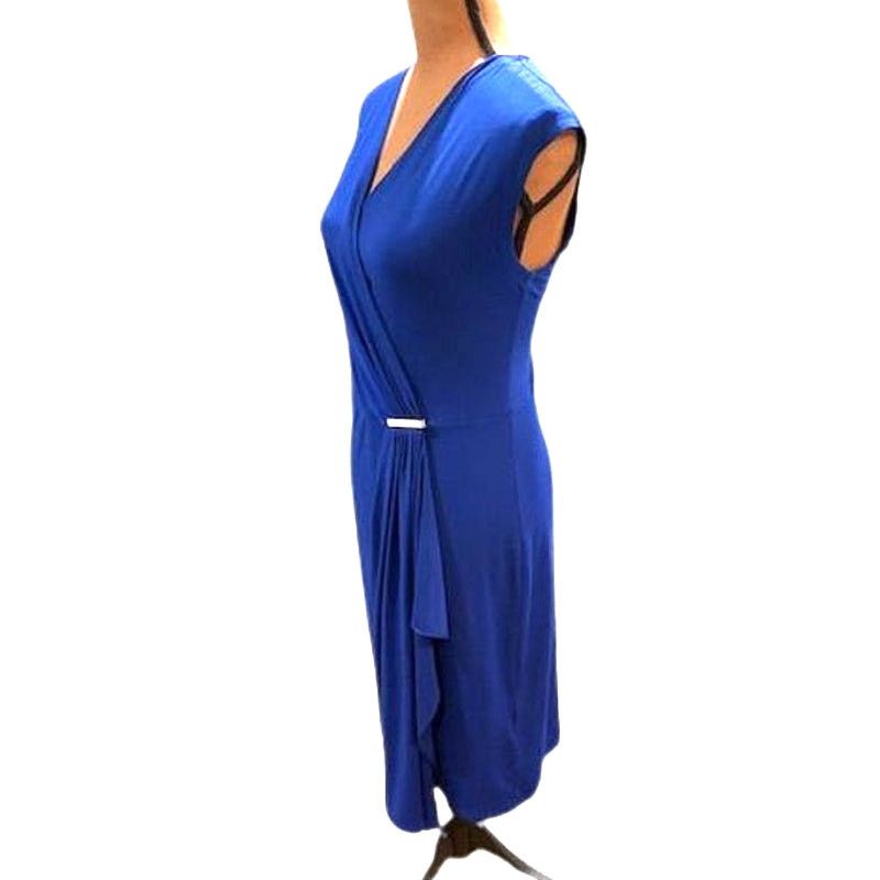 Michael Kors Michael Kors Amalfi Blue Cap Sleeve Faux Wrap Midi Dress Size M / US 6-8 / IT 42-44 - 4 Thumbnail