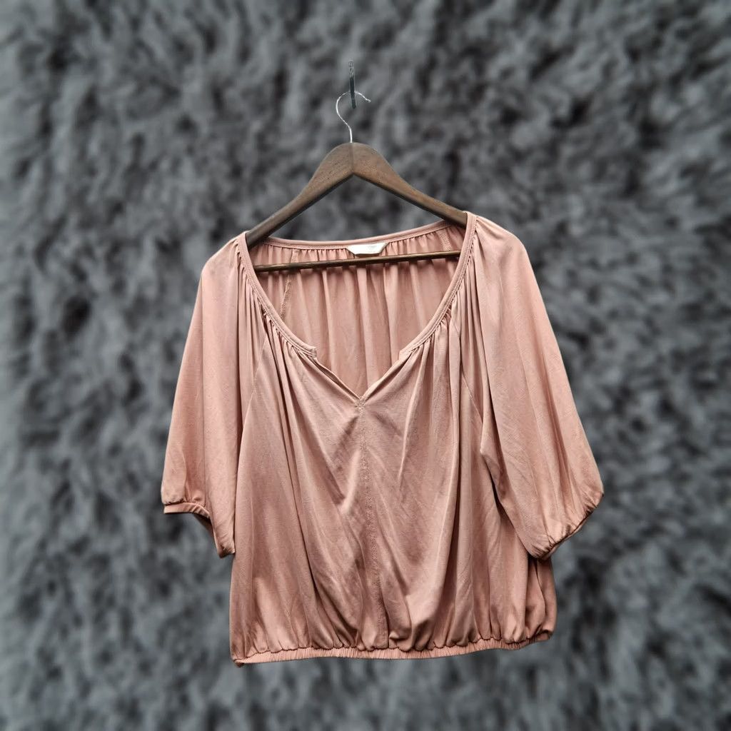Lucky Brand Blouse Womens L Blush Pink 100% Cotton Elastic Hem Short Sleeve Pullover Casual Shirt Classic Fit Ladies All Season, Women's