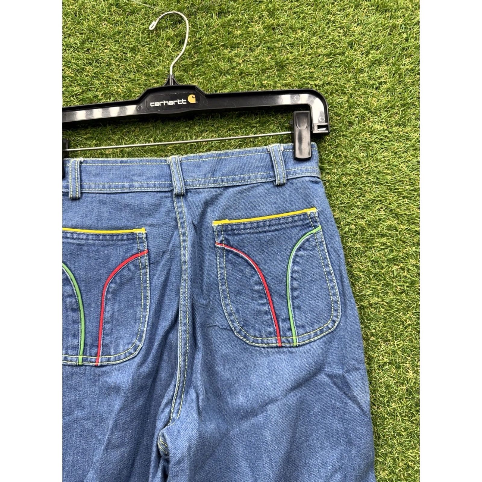 Wrangler VINTAGE Wrangler Bell Bottom Jeans Womens 24x30 Pink Stripe Pockets Boho Stretch Denim Blue 1970s Mens Wom... Size 25" / US 0 / IT 36 - 3 Thumbnail