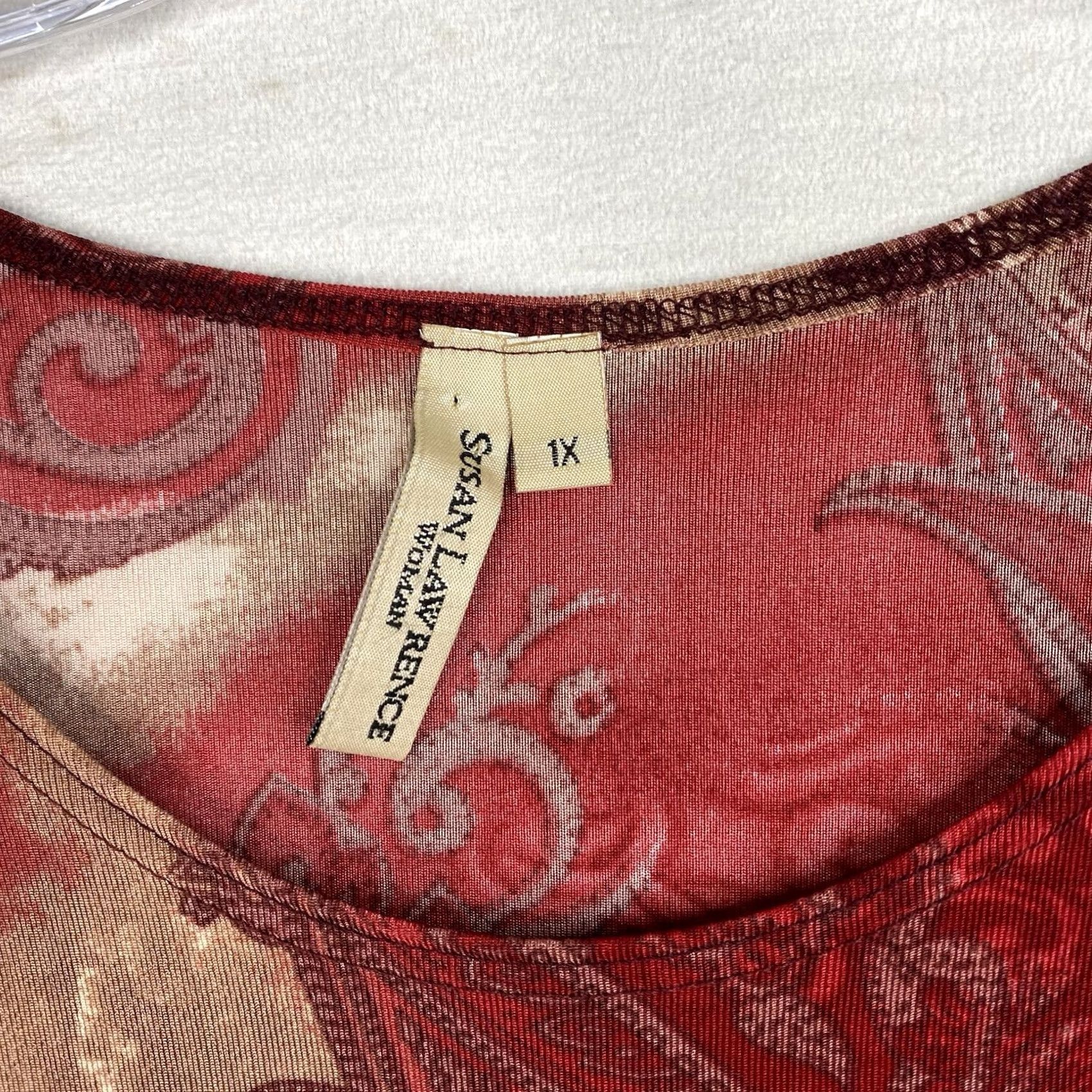 Vintage Susan Lawrence Blouse Womens 1X Red Paisley Embroidered Short Sleeve Boho Shirt Size XL / US 12-14 / IT 48-50 - 2 Thumbnail