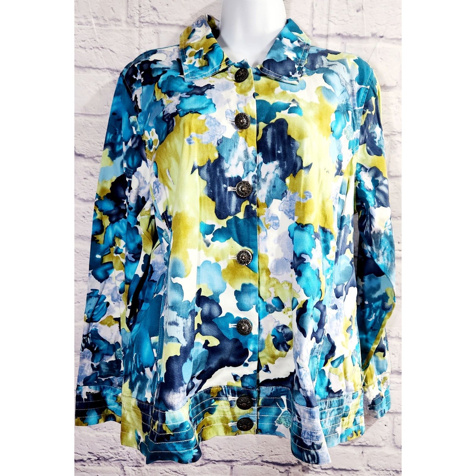 Other Krazy Kat Blue White Abstract Button Denim Jacket Large Size L / US 10 / IT 46 - 1 Thumbnail