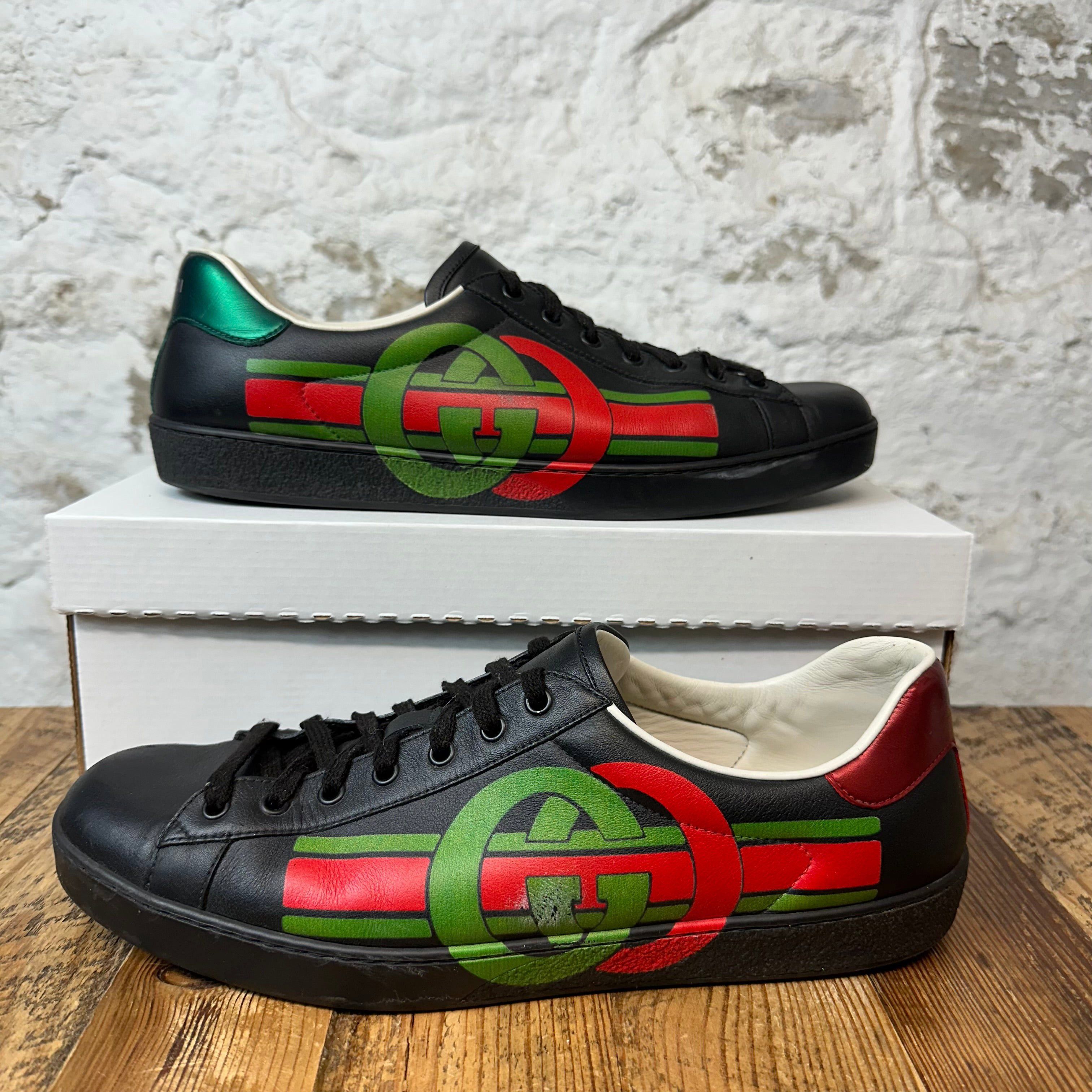 Gucci Gucci Green Red Logo Black Ace Sneaker Sz 12 Size US 12 / EU 45 - 1 Thumbnail