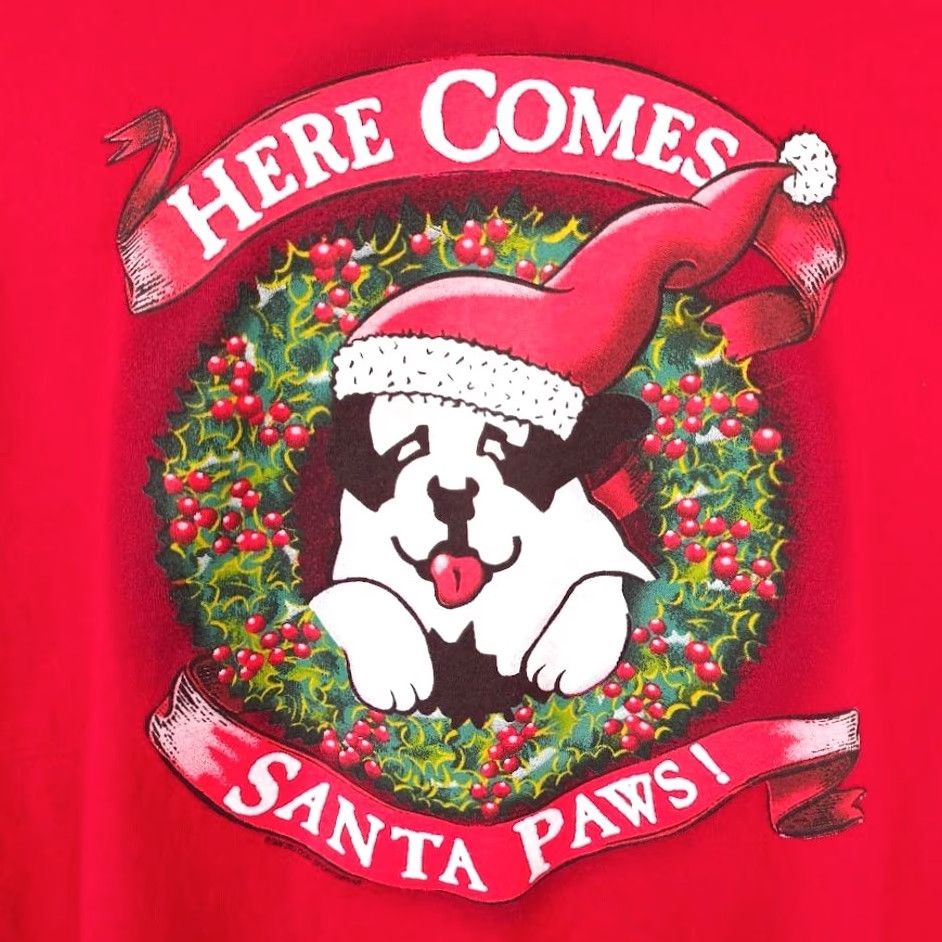 Hanes VINTAGE Hanes T-Shirt Mens 3XL Red Christmas Santa Paws St Bernard Big Dog Y2K Size US XXL / EU 58 / 5 - 3 Thumbnail